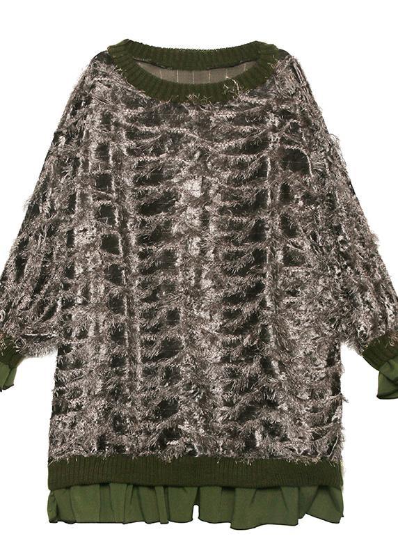 Style o neck tassel Ruffles fall Blouse Neckline gray tops