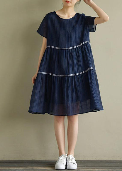 Style O Neck Cinched Clothes for Wardrobes Navy a Line Dresses Summer