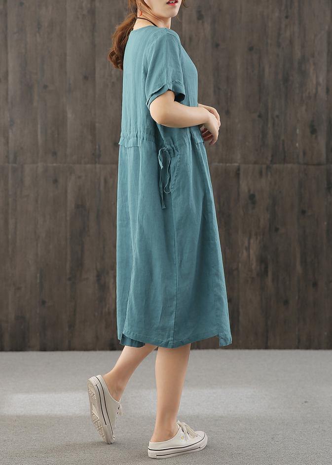 Style Orange Long Shirts O Neck Patchwork Cotton Dress