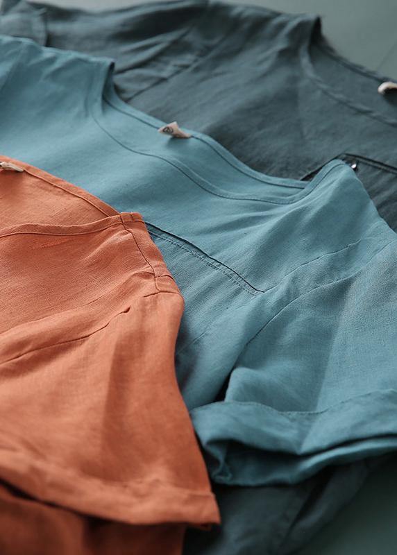 Style Orange Long Shirts O Neck Patchwork Cotton Dress
