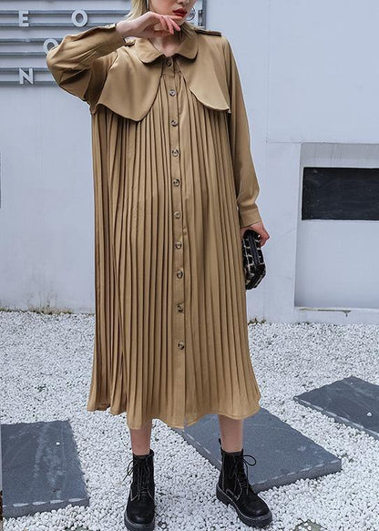 Style Patchwork Fine Pleated Tunics for Khaki Cotton Coat