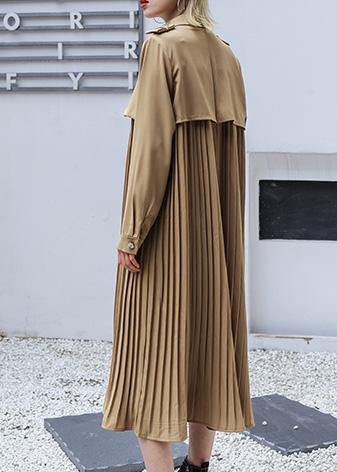 Style Patchwork Fine Pleated Tunics for Khaki Cotton Coat