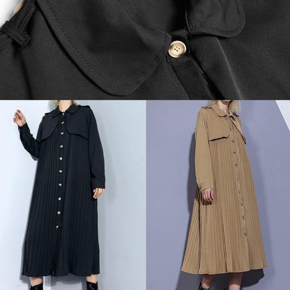 Style Patchwork Fine Pleated Tunics for Khaki Cotton Coat