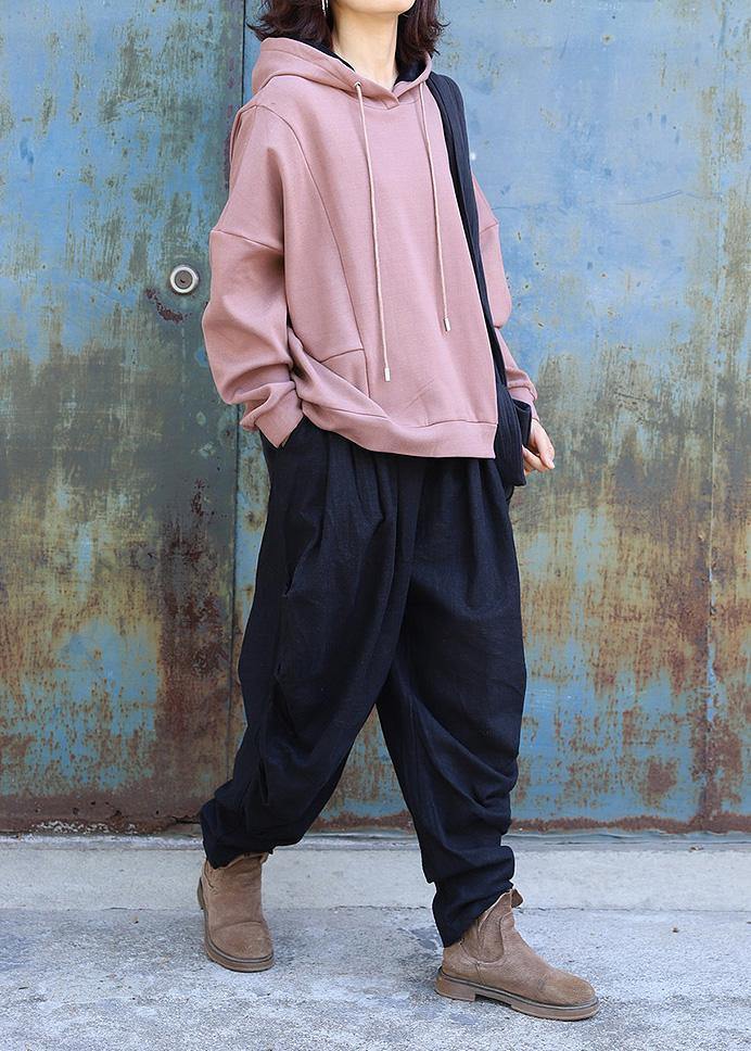 Style Patchwork Cotton Hooded Blouse Tutorials Pink Pullover