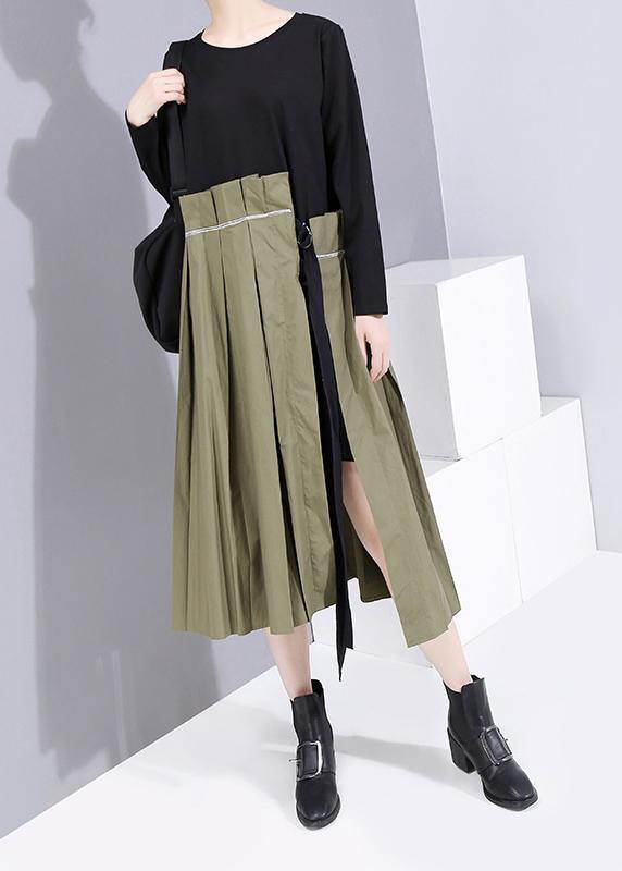 Style Patchwork Cotton O Neck Dresses Pattern Black Dress