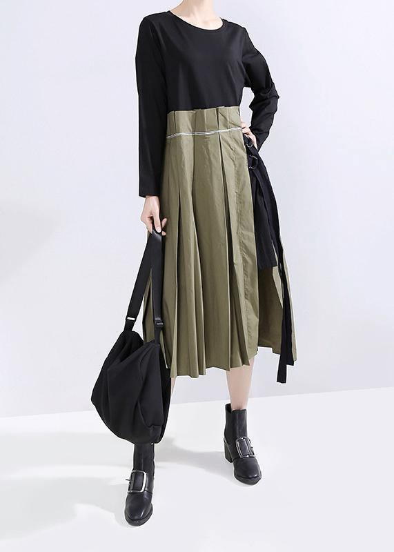 Style Patchwork Cotton O Neck Dresses Pattern Black Dress