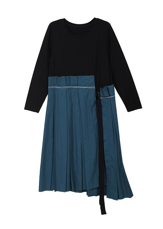 Style Patchwork Cotton O Neck Dresses Pattern Black Dress