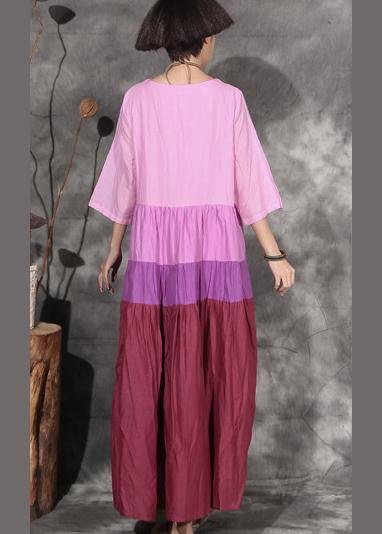 Style Patchwork Linen Clothes for Linen Pink Dresses Summer