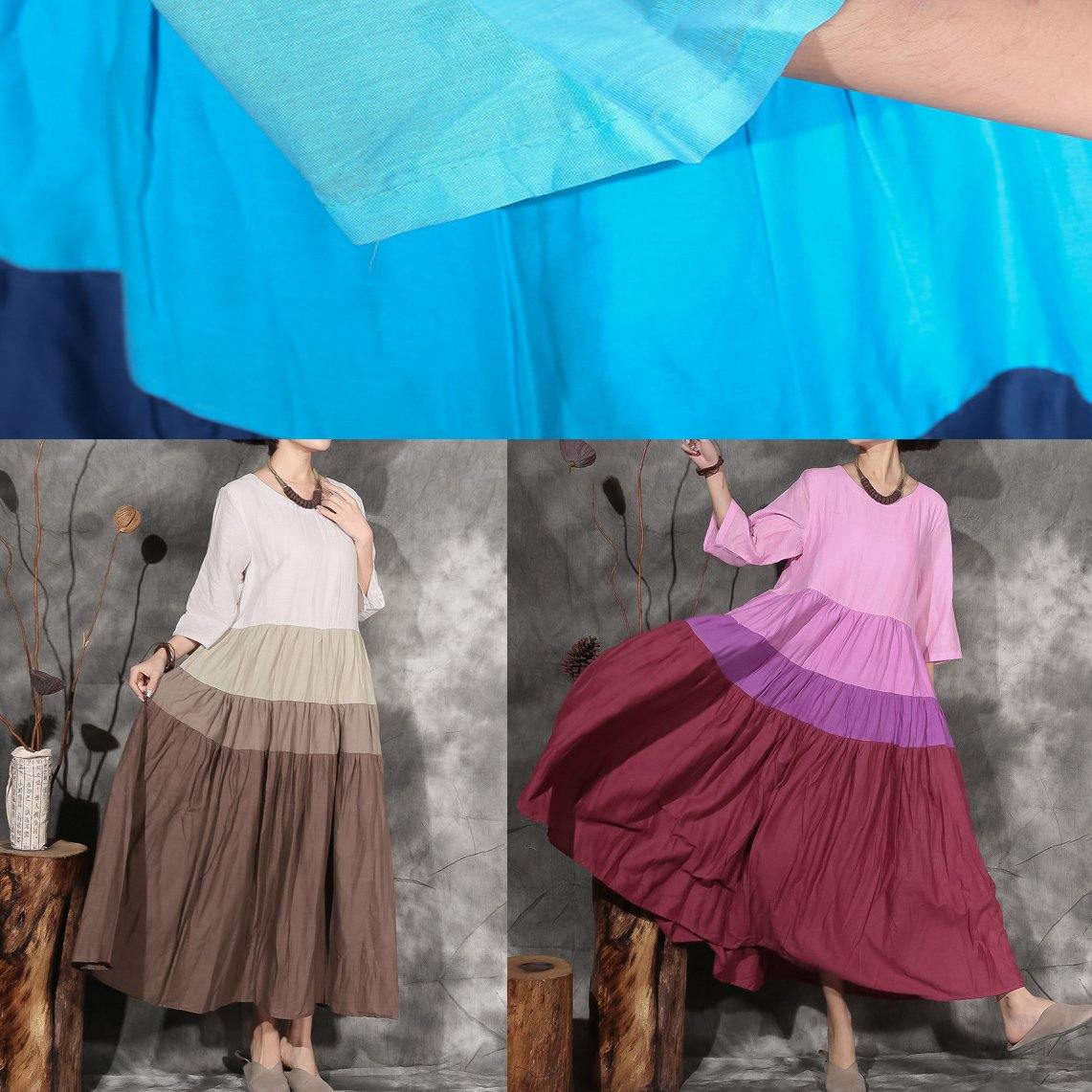 Style Patchwork Linen Clothes for Linen Pink Dresses Summer