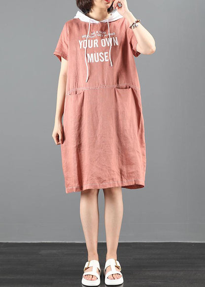 Style Pink Letter Tunic Dresshooded Patchwork Dresses