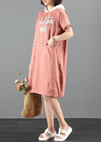 Style Pink Letter Tunic Dresshooded Patchwork Dresses