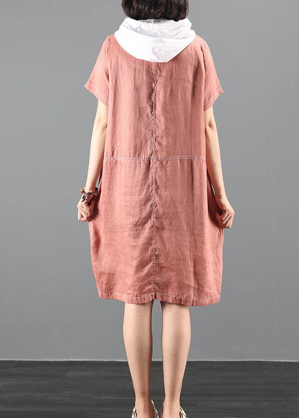 Style Pink Letter Tunic Dresshooded Patchwork Dresses