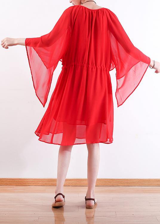 Style Red Chiffon Dresses Stylish Shirts Tie Waist Maxi Summer Dress