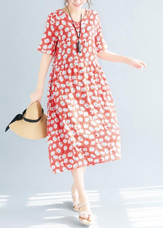 Style Red Chiffon Clothes V Neck Loose Summer Dresses