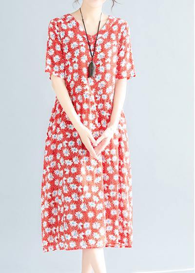 Style Red Chiffon Clothes V Neck Loose Summer Dresses