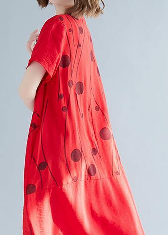Style Red Print Cotton Outfit O Neck Shift Summer Dresses