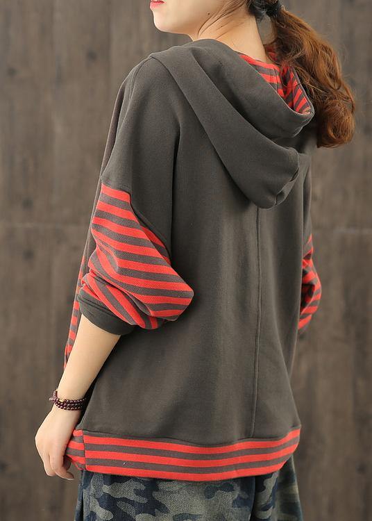 Style red striped tunics for women hooded patchwork baggy blouses