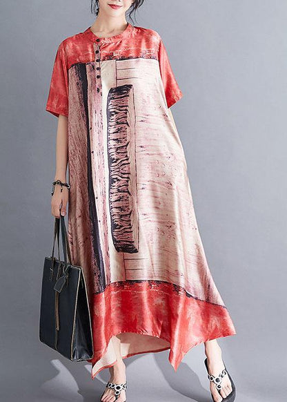 Style Stand Collar Chiffon Clothes Catwalk Red Prints Art Dresses Summer