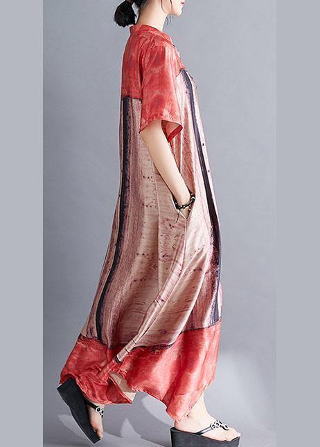 Style Stand Collar Chiffon Clothes Catwalk Red Prints Art Dresses Summer