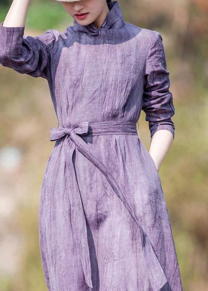 Style Stand Collar Pockets Spring Dresses Tutorials Purple Dress