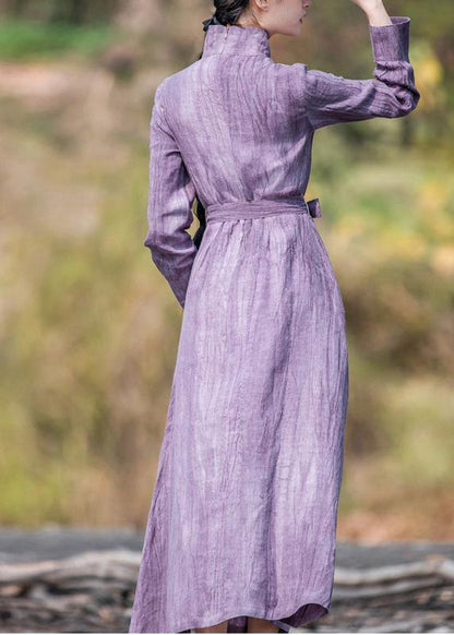 Style Stand Collar Pockets Spring Dresses Tutorials Purple Dress