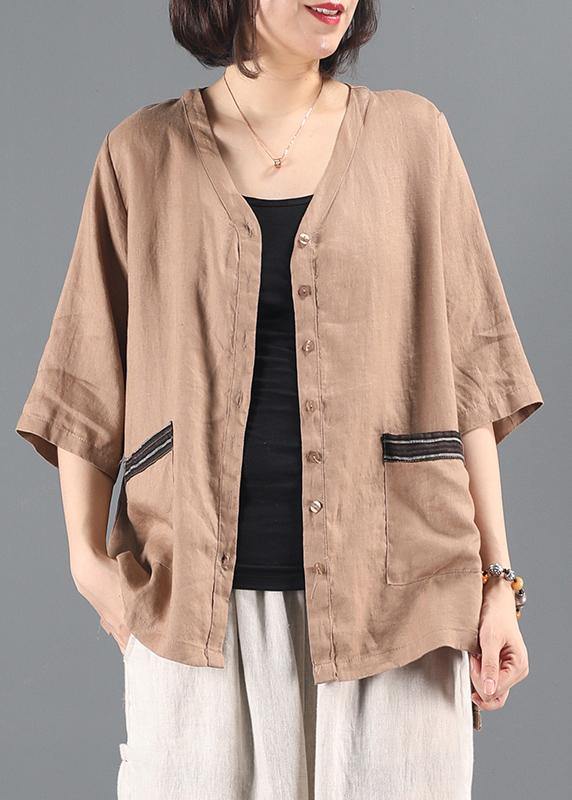 Style V Neck Pockets Shirts Work Khaki Coat