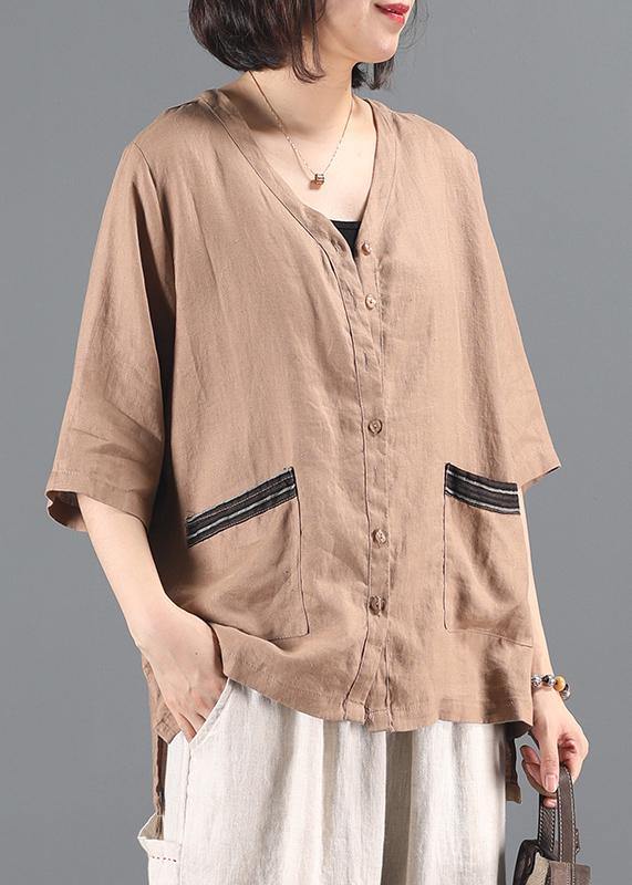 Style V Neck Pockets Shirts Work Khaki Coat