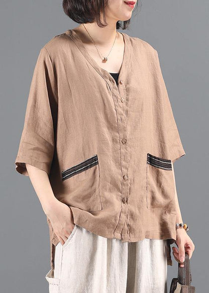 Style V Neck Pockets Shirts Work Khaki Coat