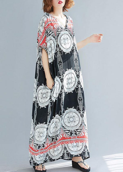 Style V Neck Pockets Cotton Summer Outfit Neckline Maxi Dress