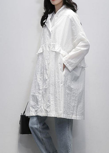 Style White Fine Long Coats Photography Notched Ruffles Coat