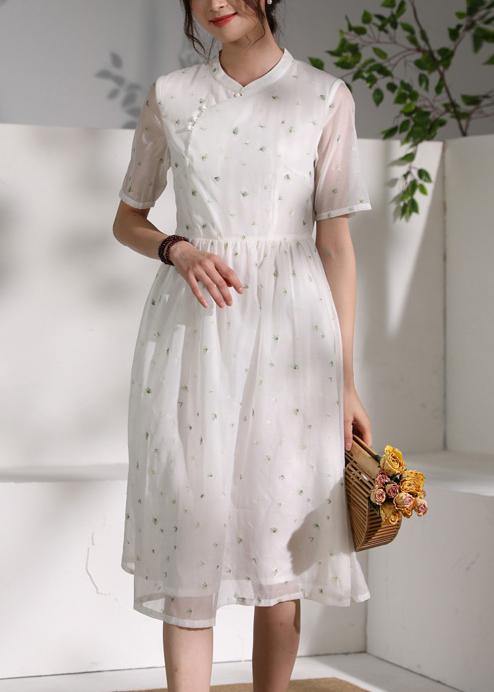 Style White Clothes Stand Collar Cinched Oversized Dress