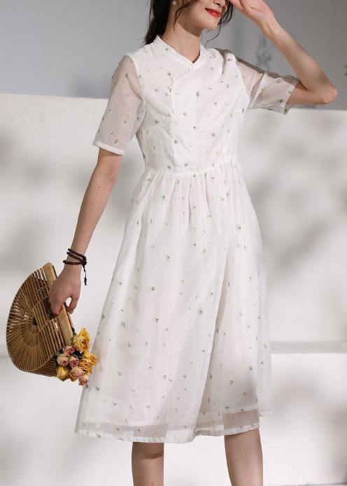 Style White Clothes Stand Collar Cinched Oversized Dress