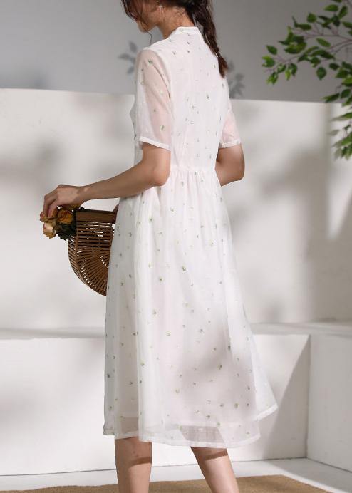 Style White Clothes Stand Collar Cinched Oversized Dress