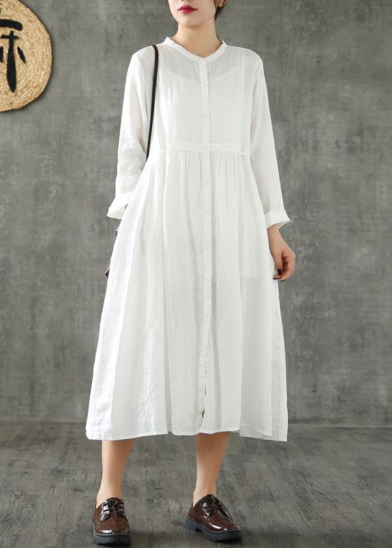 Style White Linen Clothes for Cinched Pockets Loose Spring Dresses
