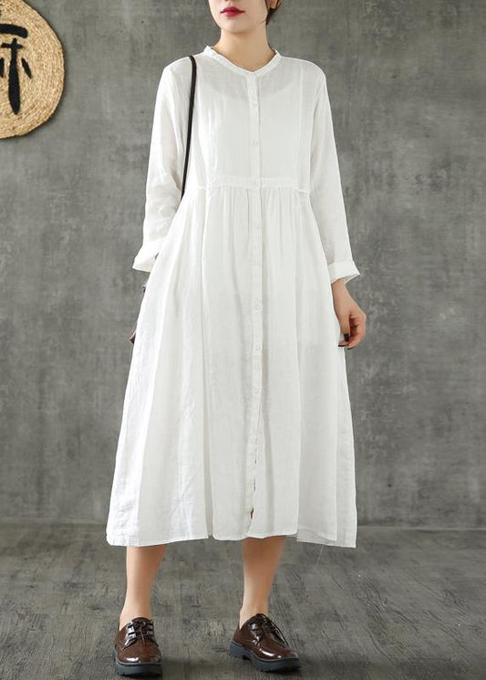 Style White Linen Clothes for Cinched Pockets Loose Spring Dresses