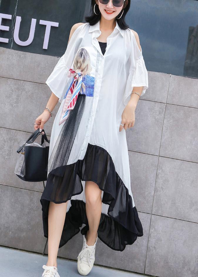 Style White Off the Shoulder Cotton Tunics Asymmetric Hem Maxi Summer Dresses