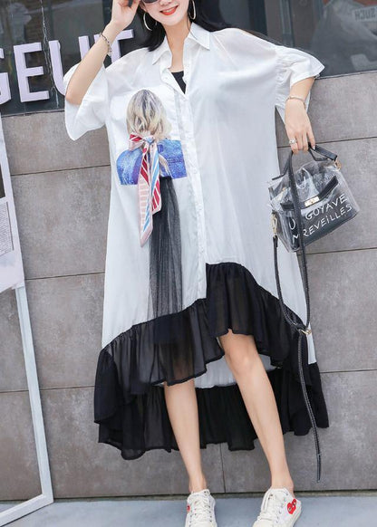 Style White Off the Shoulder Cotton Tunics Asymmetric Hem Maxi Summer Dresses