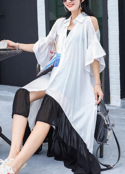 Style White Off the Shoulder Cotton Tunics Asymmetric Hem Maxi Summer Dresses