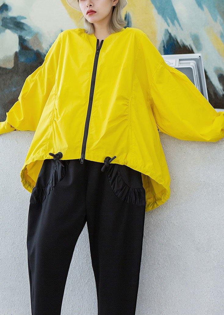 Style Yellow Box Short Coat Photography Drawstring Hem Fall Outwear