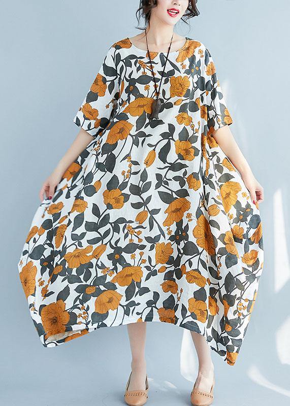 Style Yellow Linen Robes Big Hem Maxi Summer Dresses