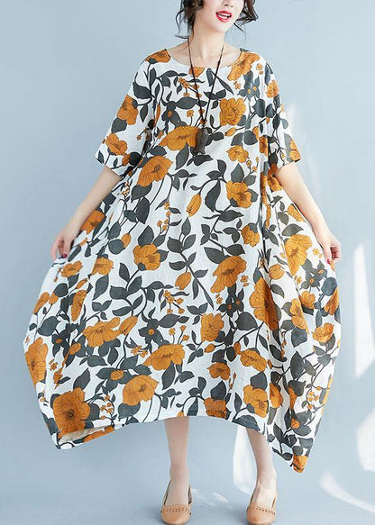 Style Yellow Linen Robes Big Hem Maxi Summer Dresses