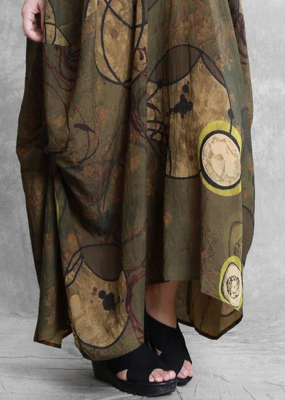 Style Yellow Print Clothes for O Neck Asymmetric Kaftan Dress