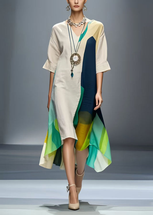 Stylish Apricot Asymmetrical Design Cotton Vacation Dress Summer