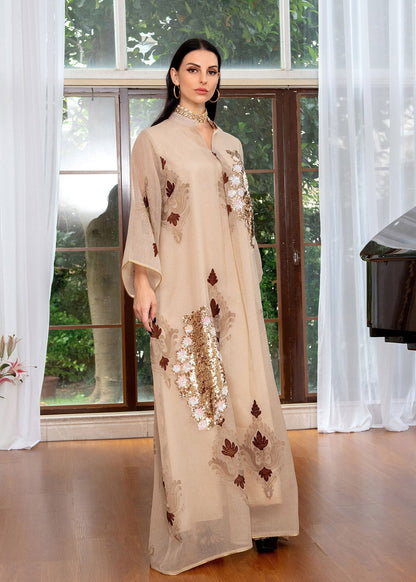 Stylish Apricot Stand Collar Embroideried Nail Bead Tulle Long Resses Fall