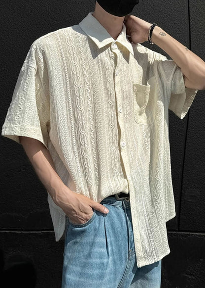 Stylish Beige Peter Pan Collar Ice Silk Shirt Summer