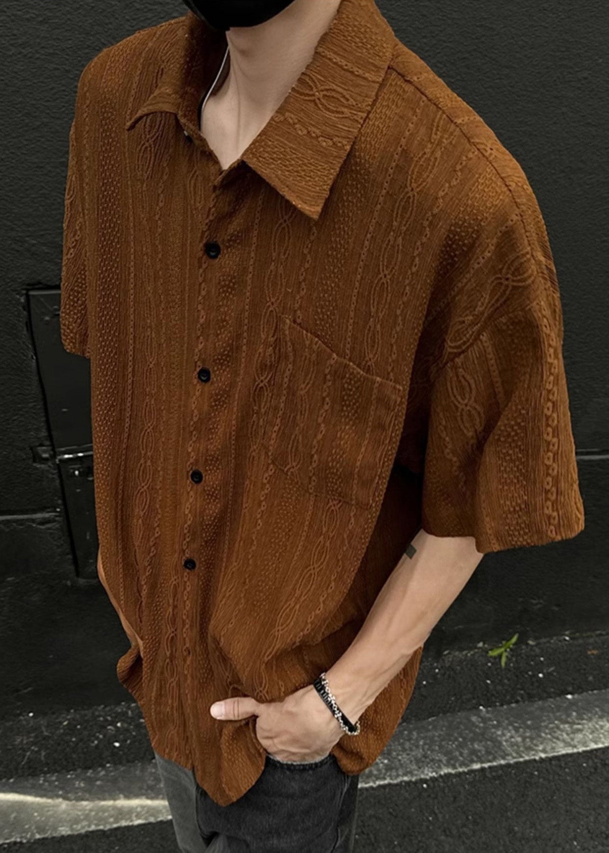 Stylish Beige Peter Pan Collar Ice Silk Shirt Summer