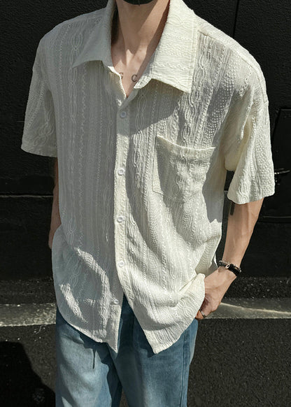 Stylish Beige Peter Pan Collar Ice Silk Shirt Summer