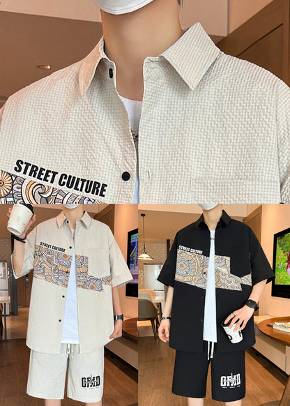 Stylish Beige Peter Pan Collar Shirts and Shorts Two Pieces Set Summer