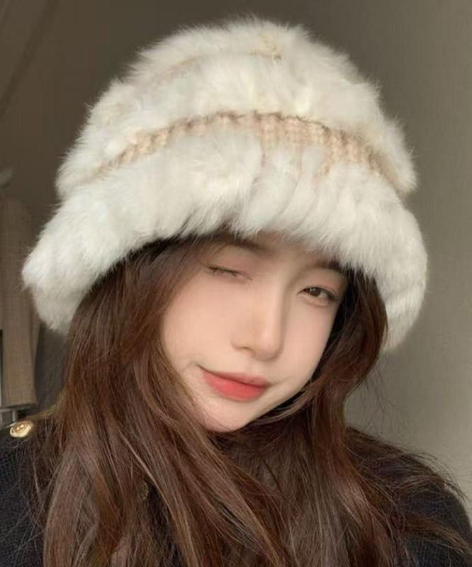 Stylish Beige the Rabbit Wool Patchwork Bucket Hat
