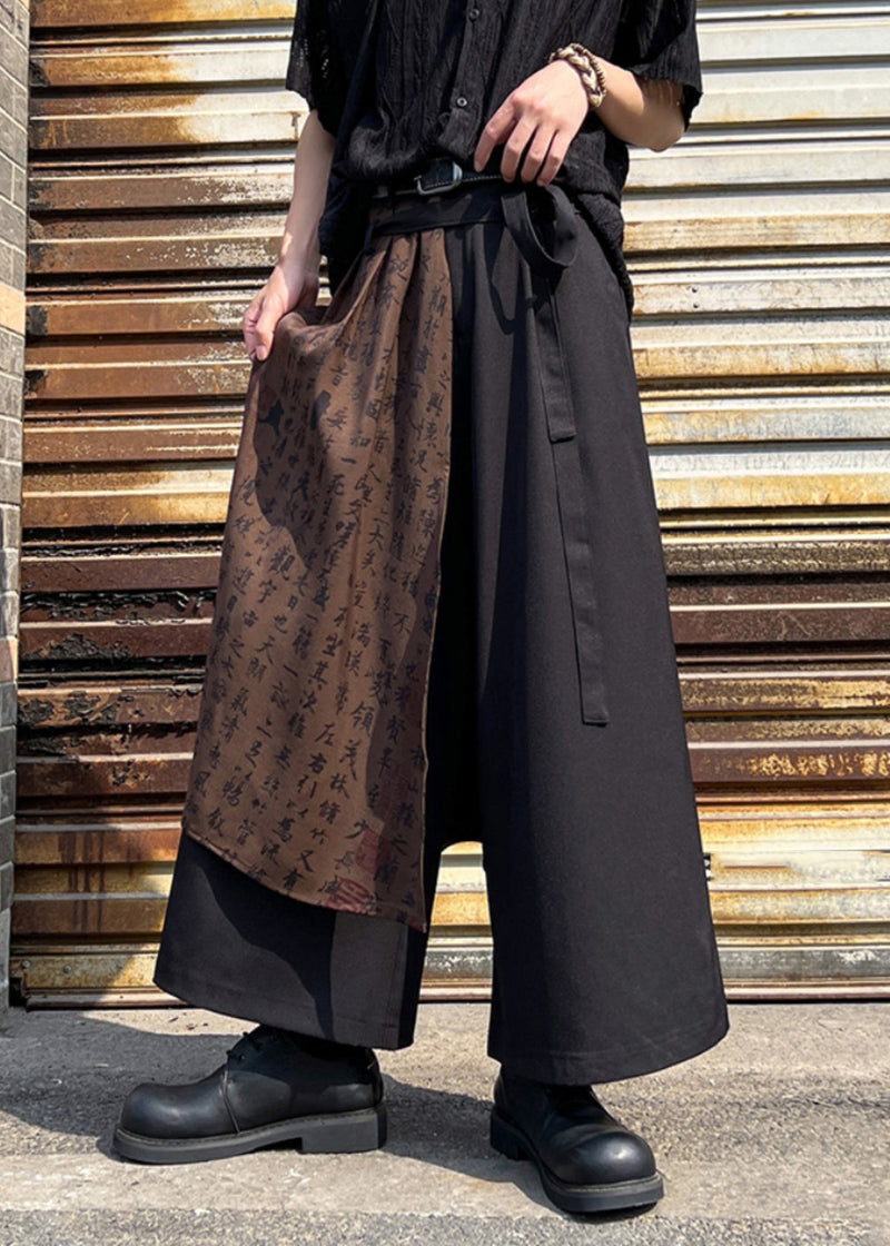 Stylish Black Asymmetrical Pockets Print Cotton Pants Summer